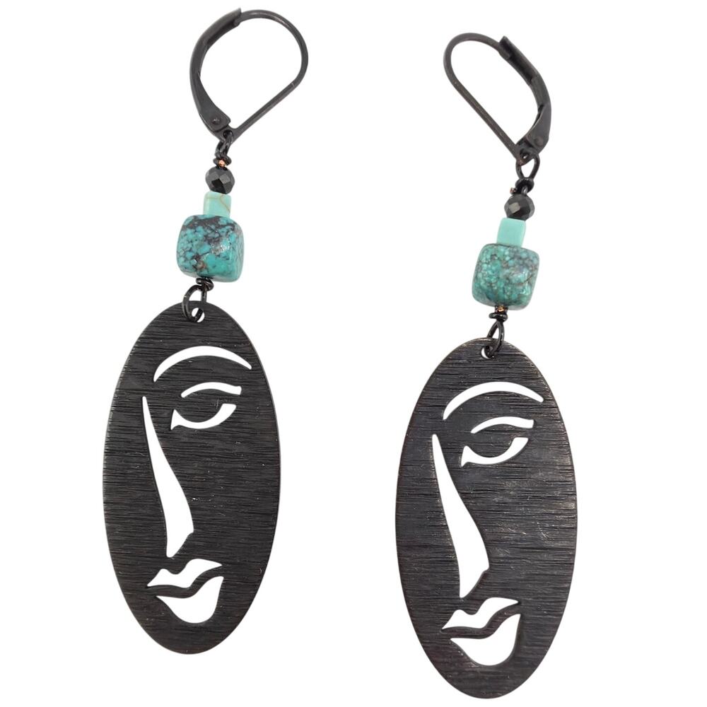 NEW Artisan Face Cut-Out and USA Turquoise Dangle Earrings